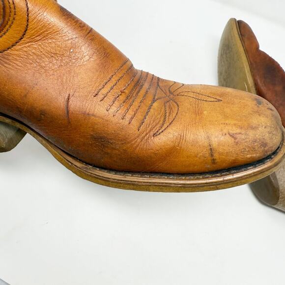 Vintage Dingo Cognac Brown Leather Western Boots Size 8.5 Pull On Made in USA - Picture 10 of 11
